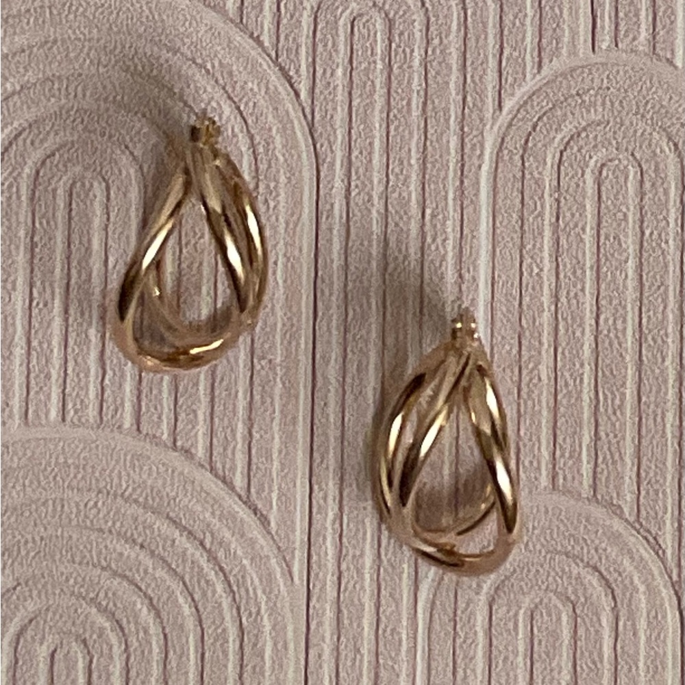 Italy 925 Sterling Silver Gold Vermeil Triple Twist Hoop Earrings Latch Back